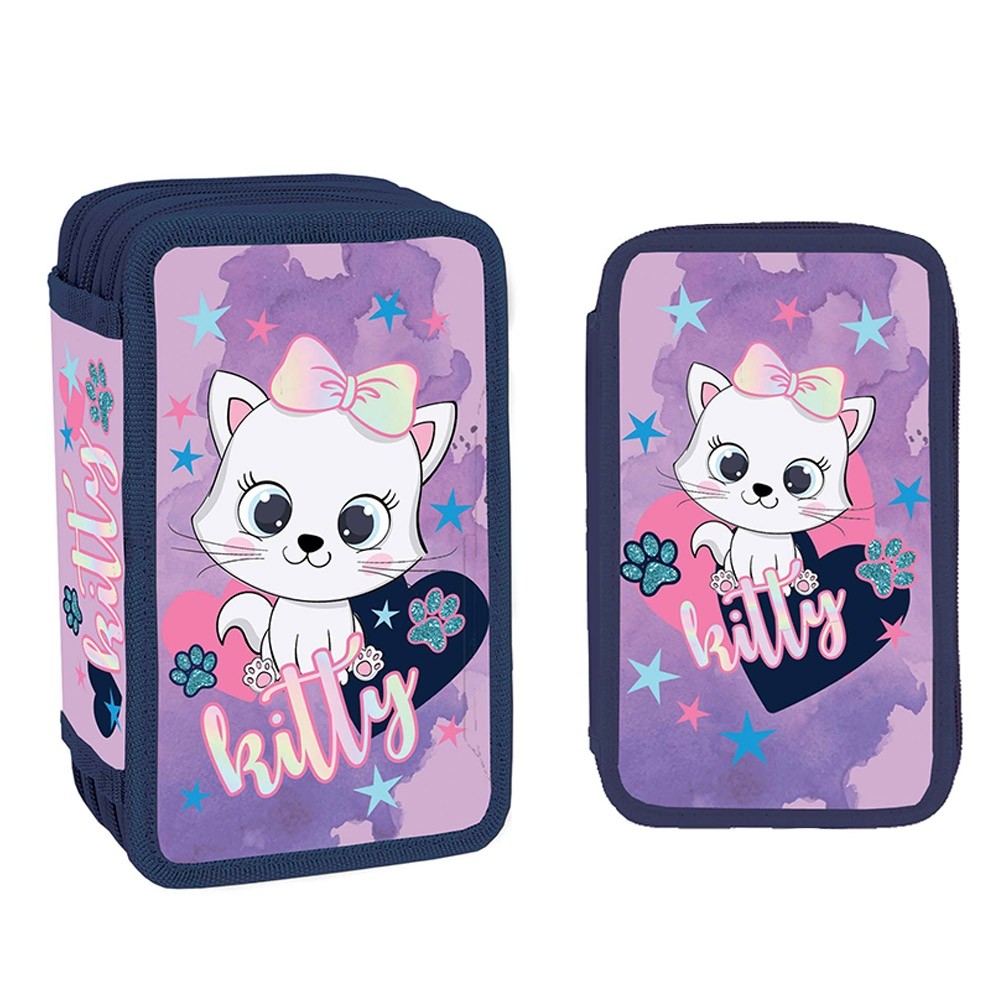 Penar modern, imprimeu pisicuta, echipat cu 39 de piese, compartimentare eficienta, inchidere cu fermoar - imagine 6